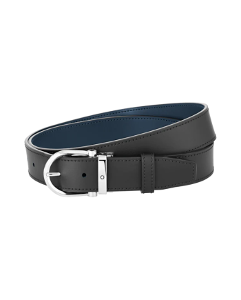 Cintura Montblanc in Pelle Reversibile Nera/Blu con Fibbia Ovale