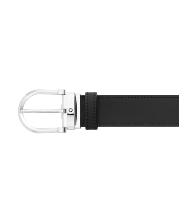 Cintura Montblanc in Pelle Reversibile Nera/Blu con Fibbia Ovale