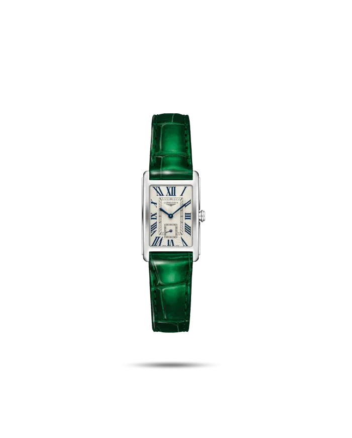 Orologio da Donna Longines DolceVita con Quadrante Argento e Cinturino in Pelle Verde