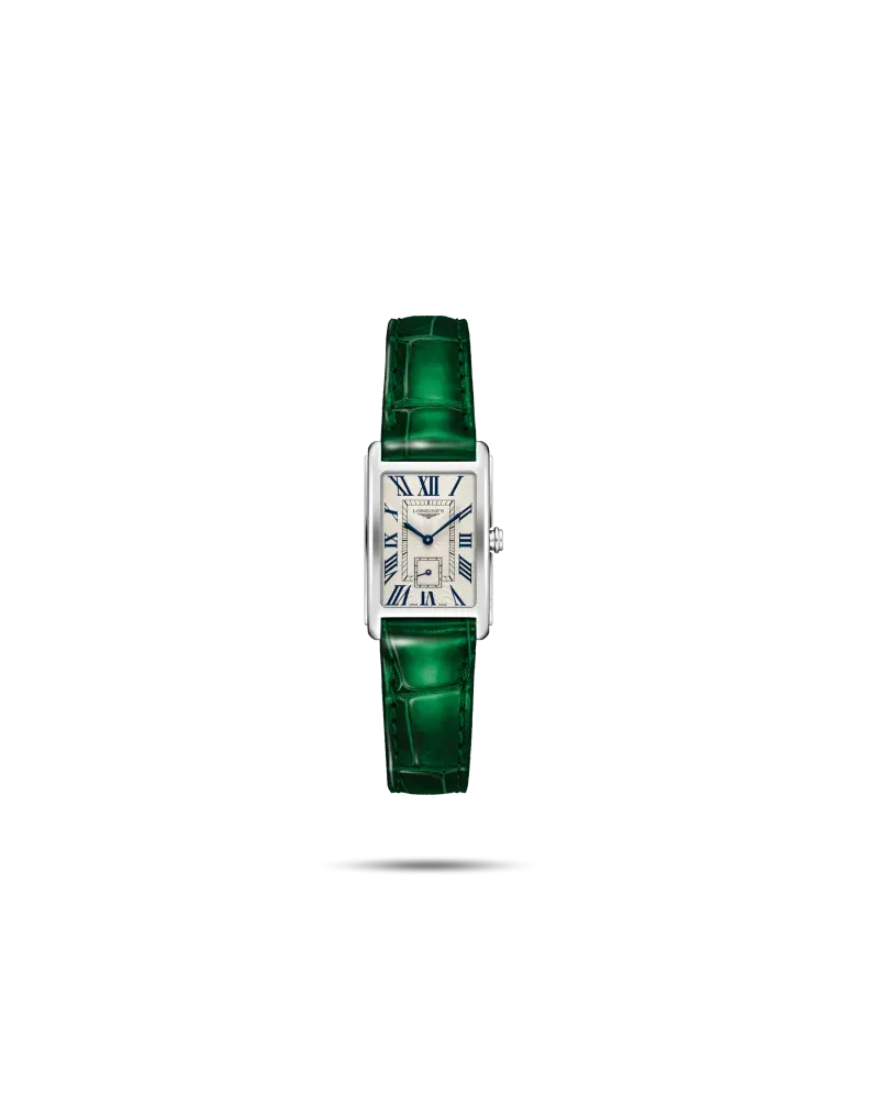Orologio da Donna Longines DolceVita con Quadrante Argento e Cinturino in Pelle Verde