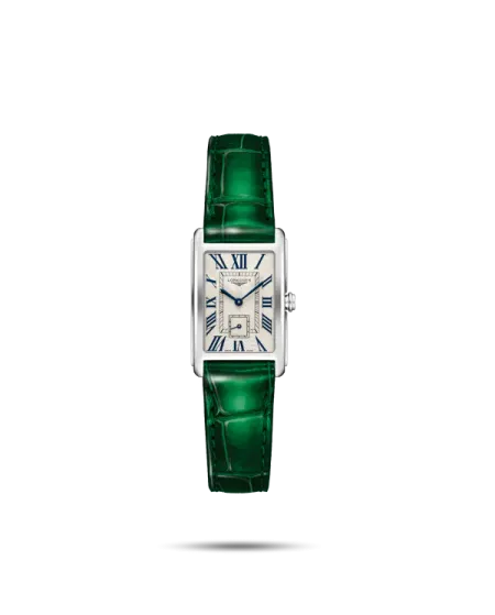 Orologio da Donna Longines DolceVita con Quadrante Argento e Cinturino in Pelle Verde