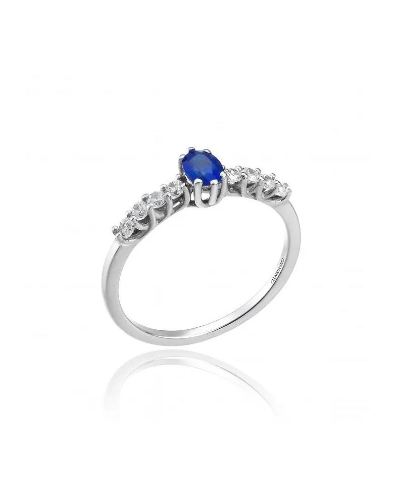 Bague Chimento Queen en or blanc avec diamants blancs et saphir