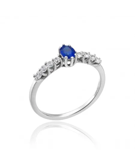Bague Chimento Queen en or blanc avec diamants blancs et saphir
