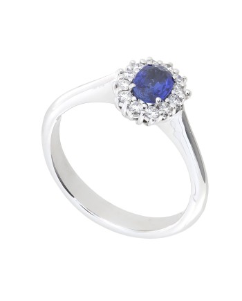 Bague Golay en or blanc avec diamants blancs et saphir