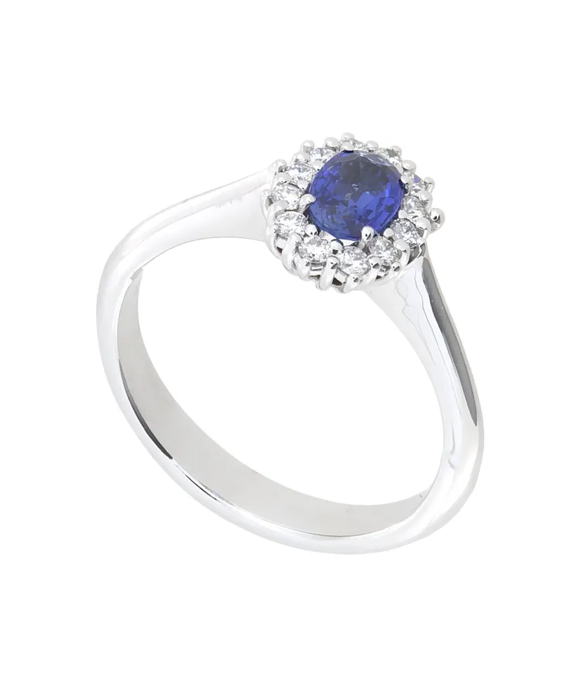 Anello Golay in Oro Bianco con Diamanti Bianchi e Zaffiro