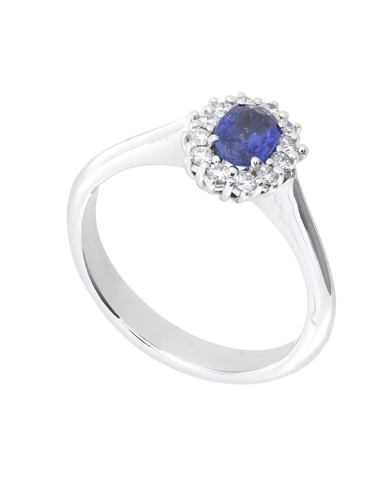 Golay White Gold Ring with White Diamonds and Sapphire