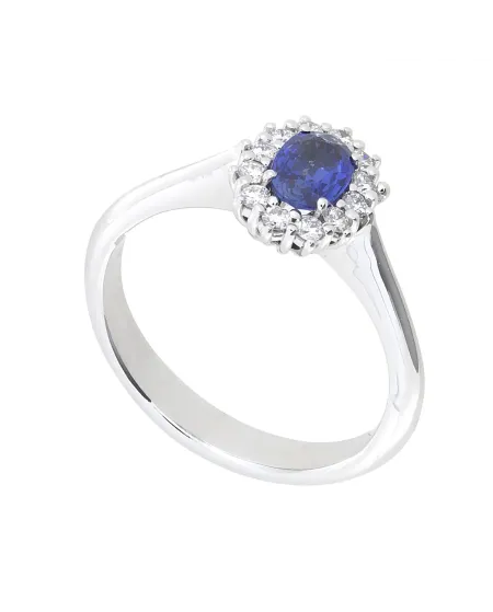 Golay White Gold Ring with White Diamonds and Sapphire