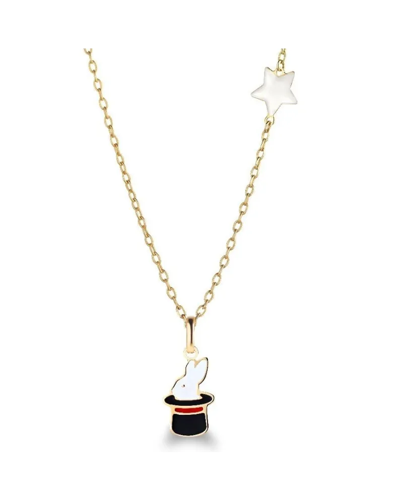 Le Bebé Primegioie Circo Necklace in Yellow Gold with Bunny and Star