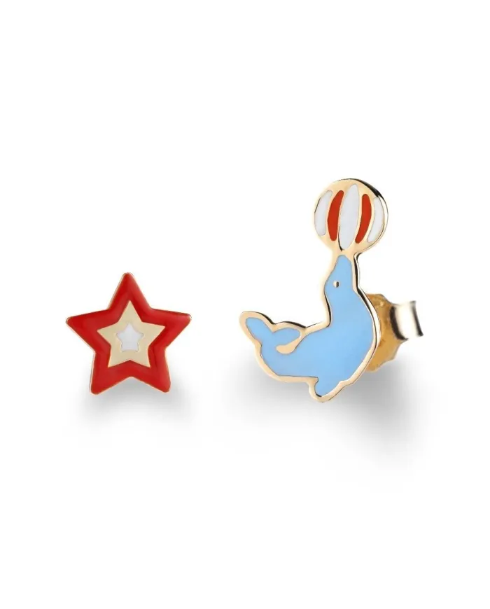 Orecchini Le Bebè Primegioie Circo in Oro Giallo con Foca e Stellina