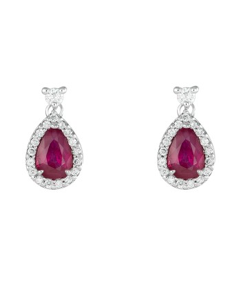 Orecchini Golay in Oro Bianco con Rubini a Goccia e Diamanti Bianchi