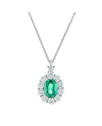 Collier ras-de-cou Golay en or blanc avec pendentif émeraude et diamant blanc