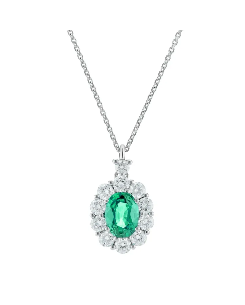 Collier ras-de-cou Golay en or blanc avec pendentif émeraude et diamant blanc