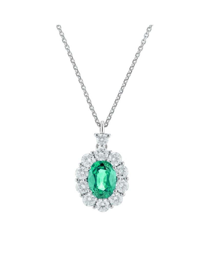Golay White Gold Choker with Emerald and White Diamond Pendant