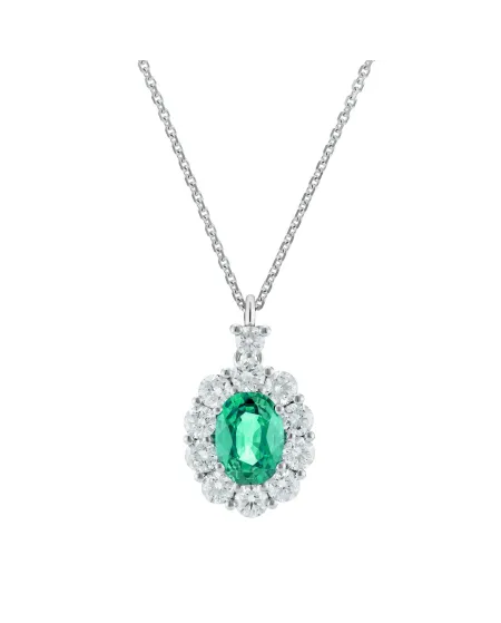 Golay White Gold Choker with Emerald and White Diamond Pendant