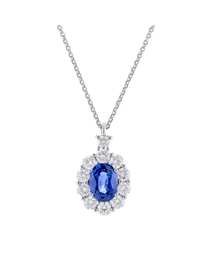 Collier ras-de-cou Golay en or blanc avec pendentif en saphir bleu et diamant blanc