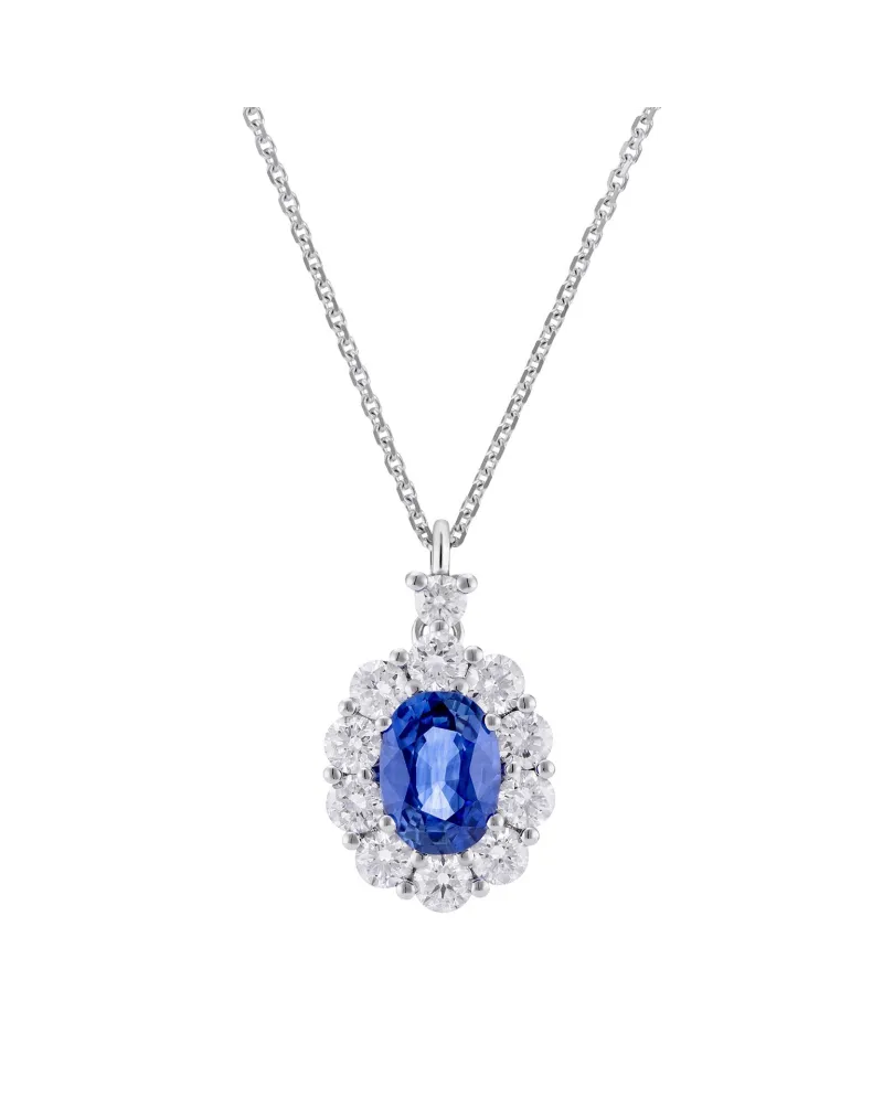 Girocollo Golay in Oro Bianco con Pendente Zaffiro Blu e Diamanti Bianchi