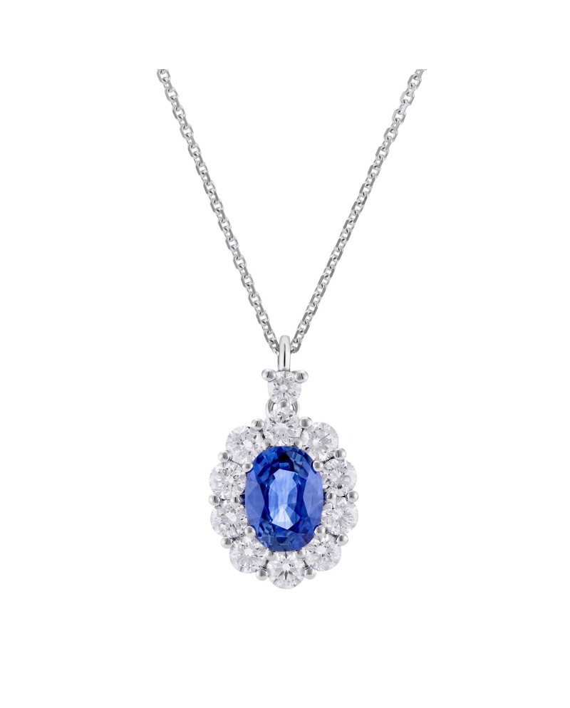 Golay White Gold Choker with Blue Sapphire and White Diamond Pendant