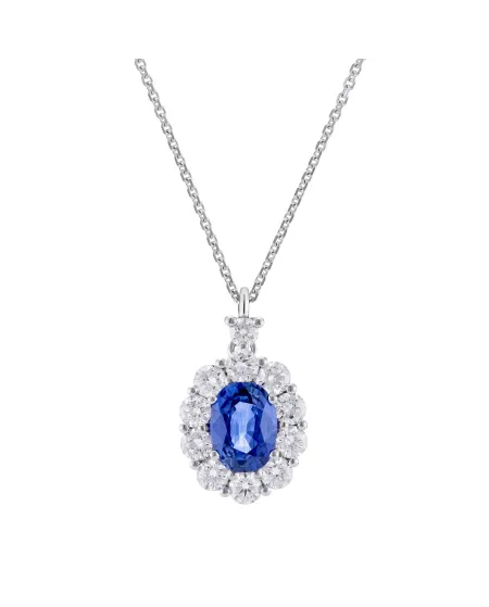 Girocollo Golay in Oro Bianco con Pendente Zaffiro Blu e Diamanti Bianchi