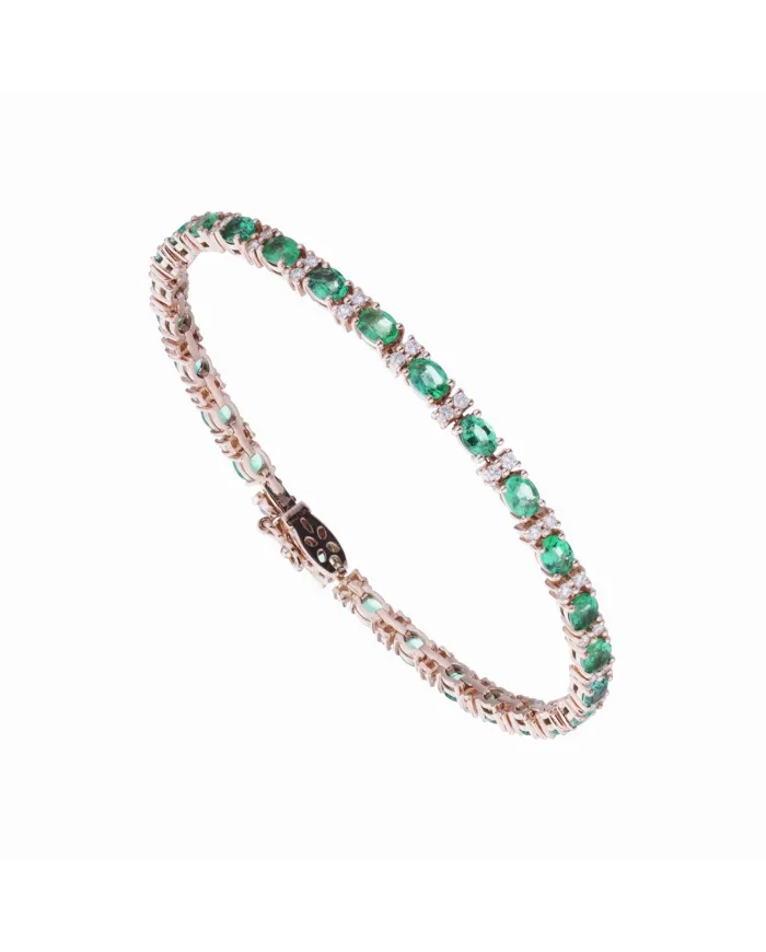 Bracciale Golay in Oro Rosa con Smeraldi e Diamanti Bianchi