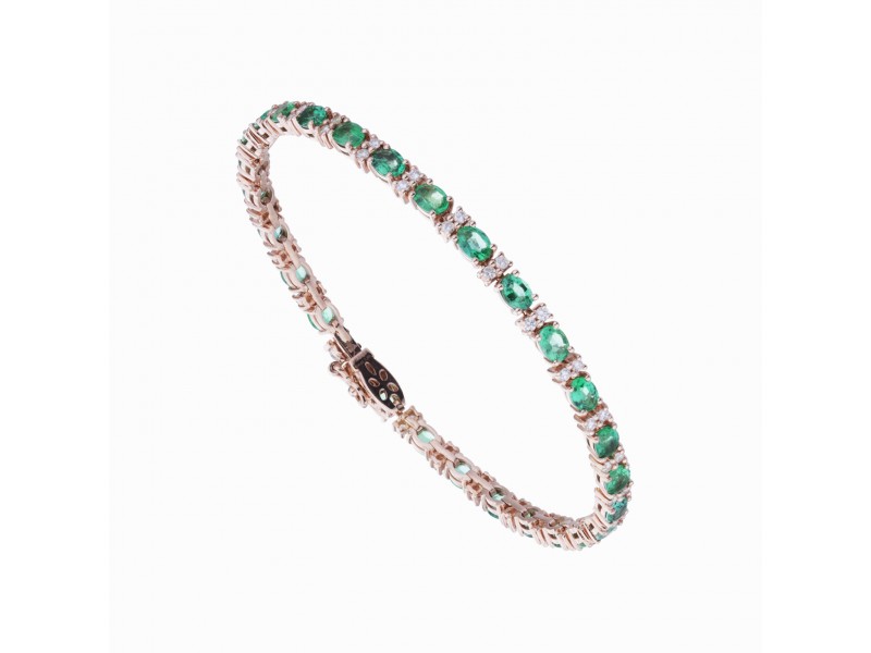 Bracciale Golay in Oro Rosa con Smeraldi e Diamanti Bianchi