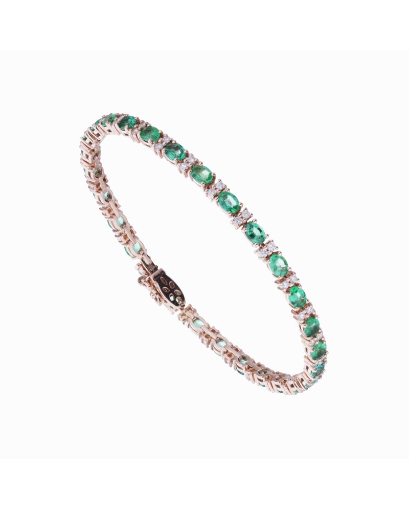 Bracciale Golay in Oro Rosa con Smeraldi e Diamanti Bianchi
