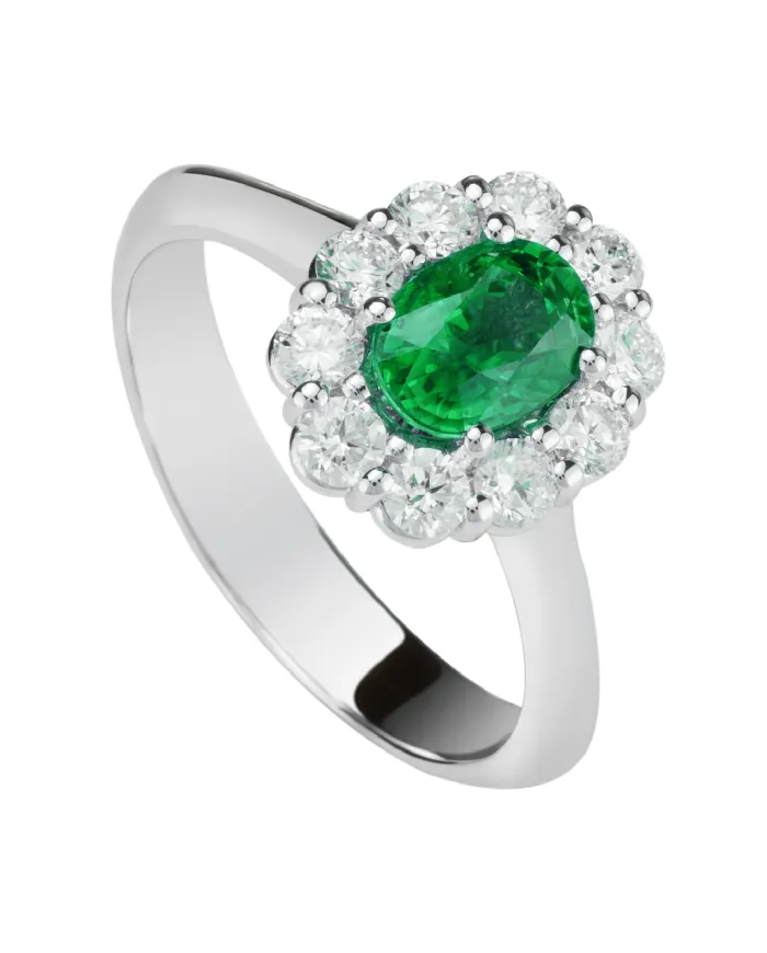 Golay White Gold Ring with Diamonds and Emerald