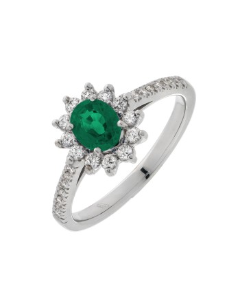 Golay White Gold Ring with Diamonds and Emerald