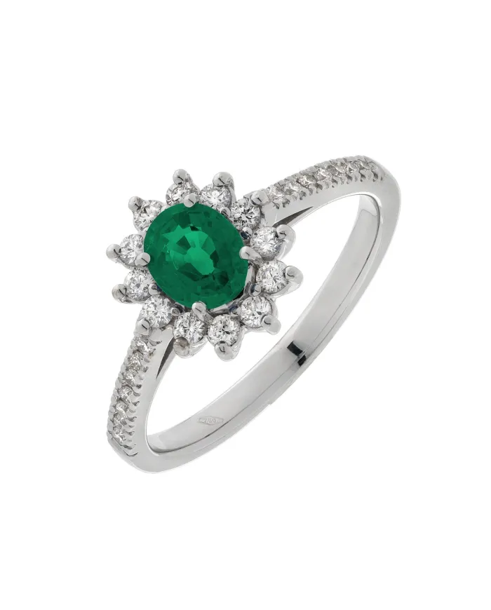 Golay White Gold Ring with Diamonds and Emerald