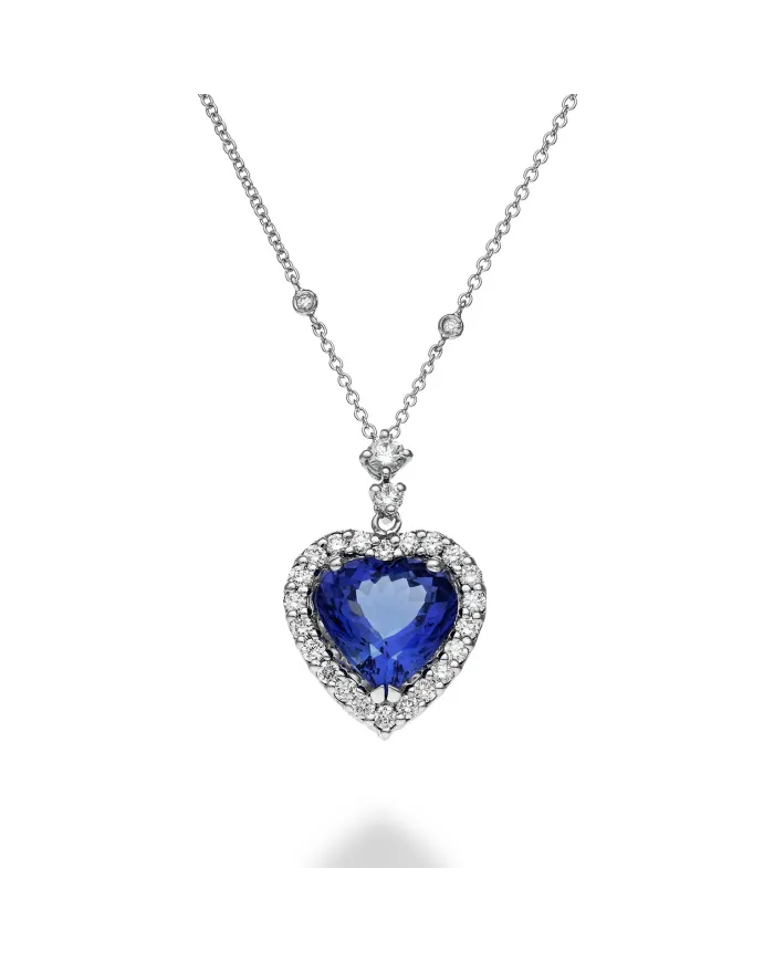 Golay White Gold Choker with Heart-Shaped Tanzanite Pendant and White Diamonds