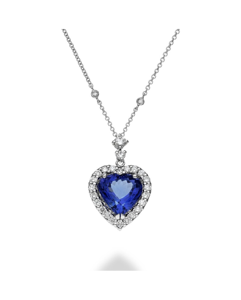 Golay White Gold Choker with Heart-Shaped Tanzanite Pendant and White Diamonds
