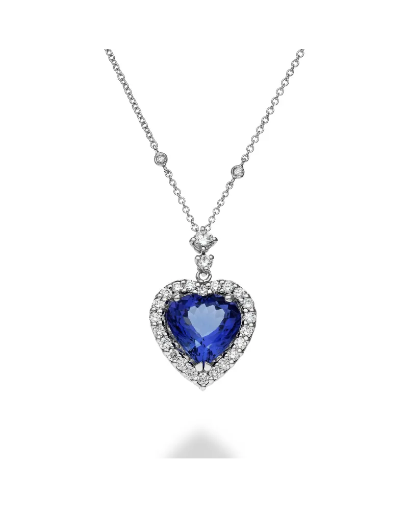 Golay White Gold Choker with Heart-Shaped Tanzanite Pendant and White Diamonds