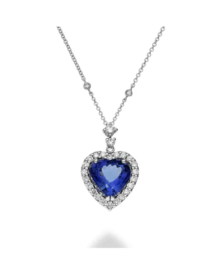 Golay White Gold Choker with Heart-Shaped Tanzanite Pendant and White Diamonds