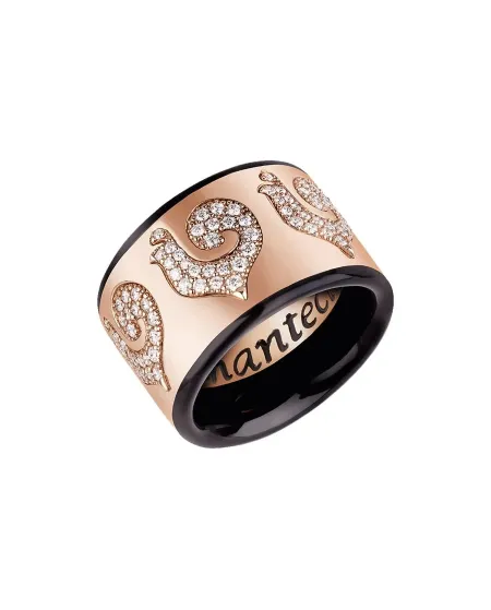 Anello a Fascia Chantecler Carousèl  con Pavè di Diamanti e Smalto Nero