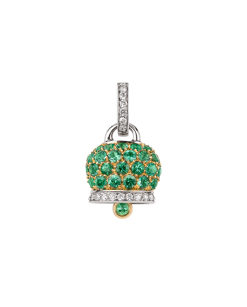 Ciondolo Medio Chantecler con Campanella in Oro Bicolore con Pavè di Smeraldi e Diamanti