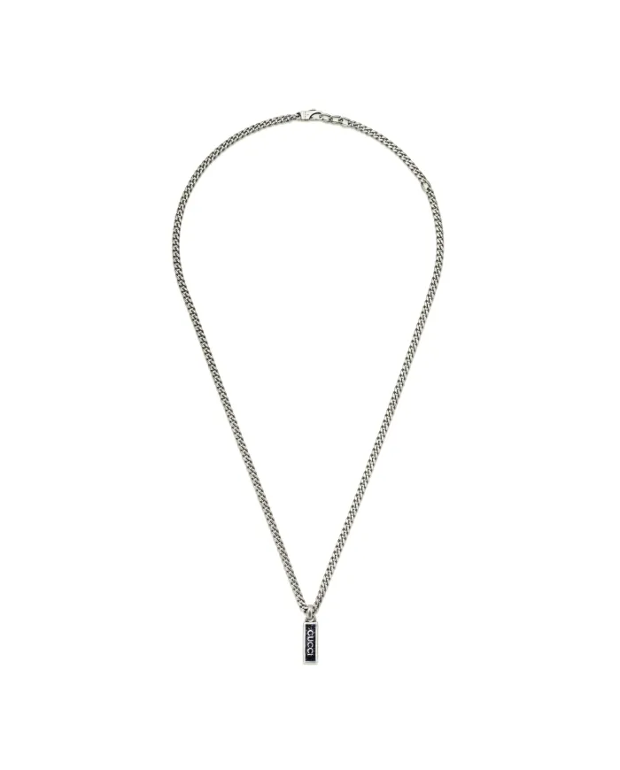 Gucci Interlocking Necklace in Silver with Enamel Pendant