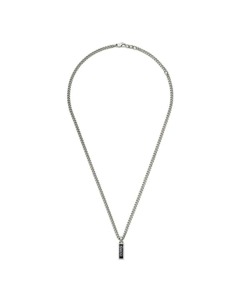 Gucci Interlocking Necklace in Silver with Enamel Pendant