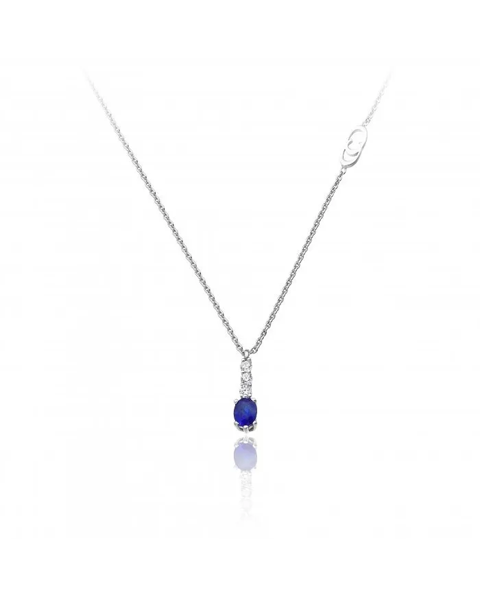 Chimento Tradition Diamond Queen Necklace in White Gold with Diamond and Sapphire Pendant