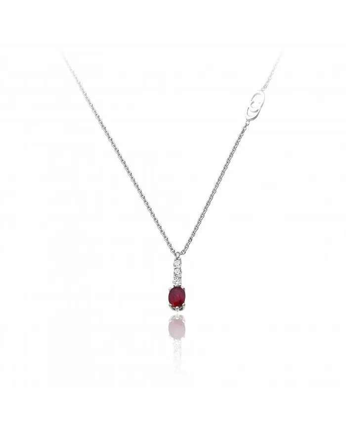 Chimento Tradition Diamond Queen Necklace in White Gold with Diamond and Ruby Pendant