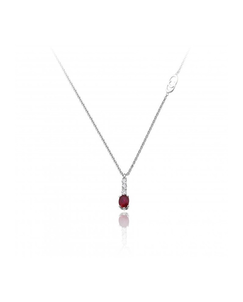 Chimento Tradition Diamond Queen Necklace in White Gold with Diamond and Ruby Pendant