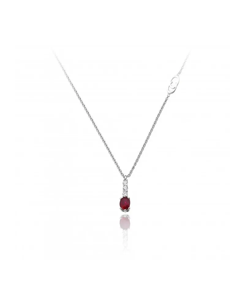 Chimento Tradition Diamond Queen Necklace in White Gold with Diamond and Ruby Pendant