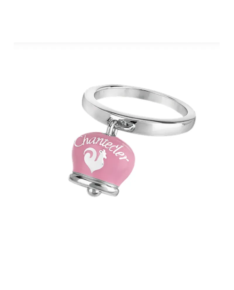 Bague Chantecler Et Voilà avec clochette en argent, émail rose et papillon