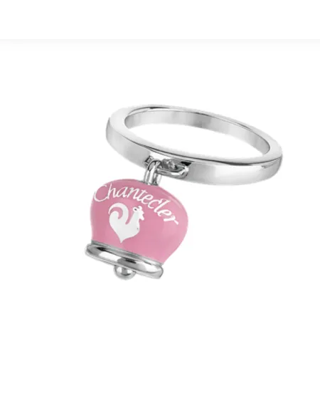 Bague Chantecler Et Voilà avec clochette en argent, émail rose et papillon