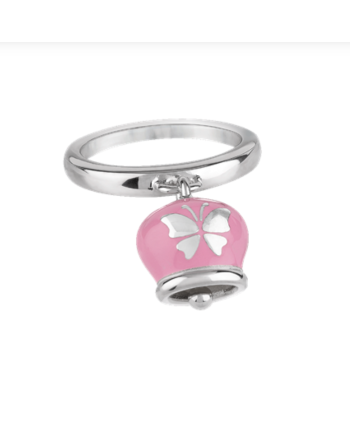 Anello Chantecler Et Voilà con Campanella in Argento, Smalto Rosa e Farfalla