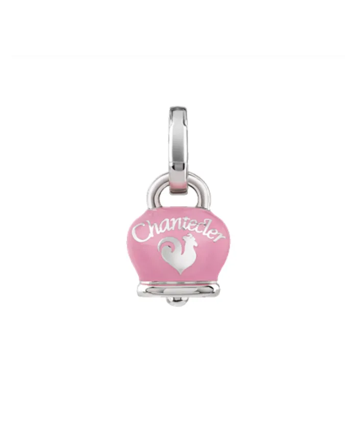 Ciondolo Chantecler Et Voilà Piccolo con Campanella in Argento, Smalto Rosa e Farfalla