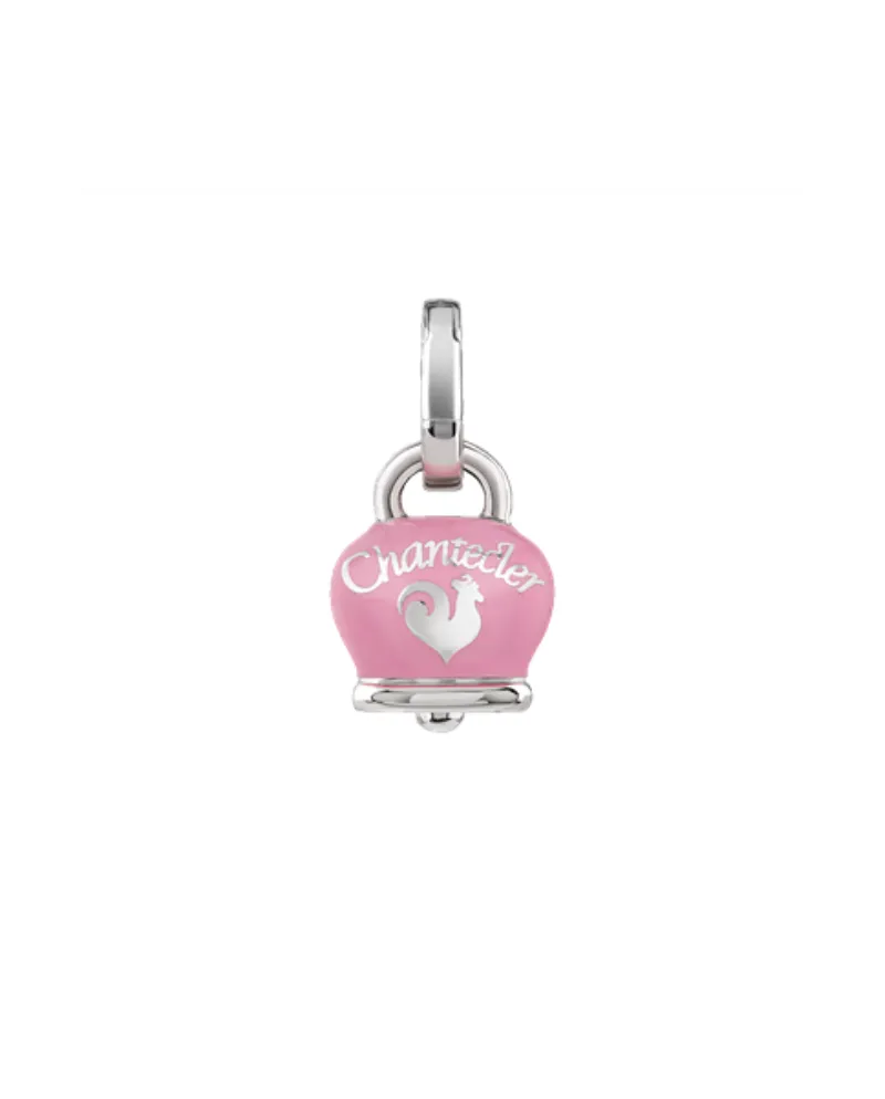 Ciondolo Chantecler Et Voilà Piccolo con Campanella in Argento, Smalto Rosa e Farfalla