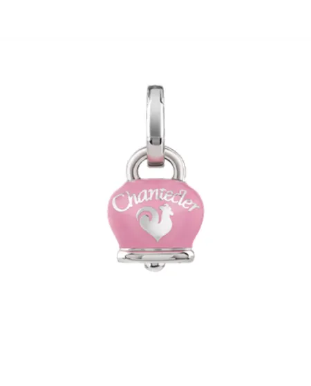Ciondolo Chantecler Et Voilà Piccolo con Campanella in Argento, Smalto Rosa e Farfalla