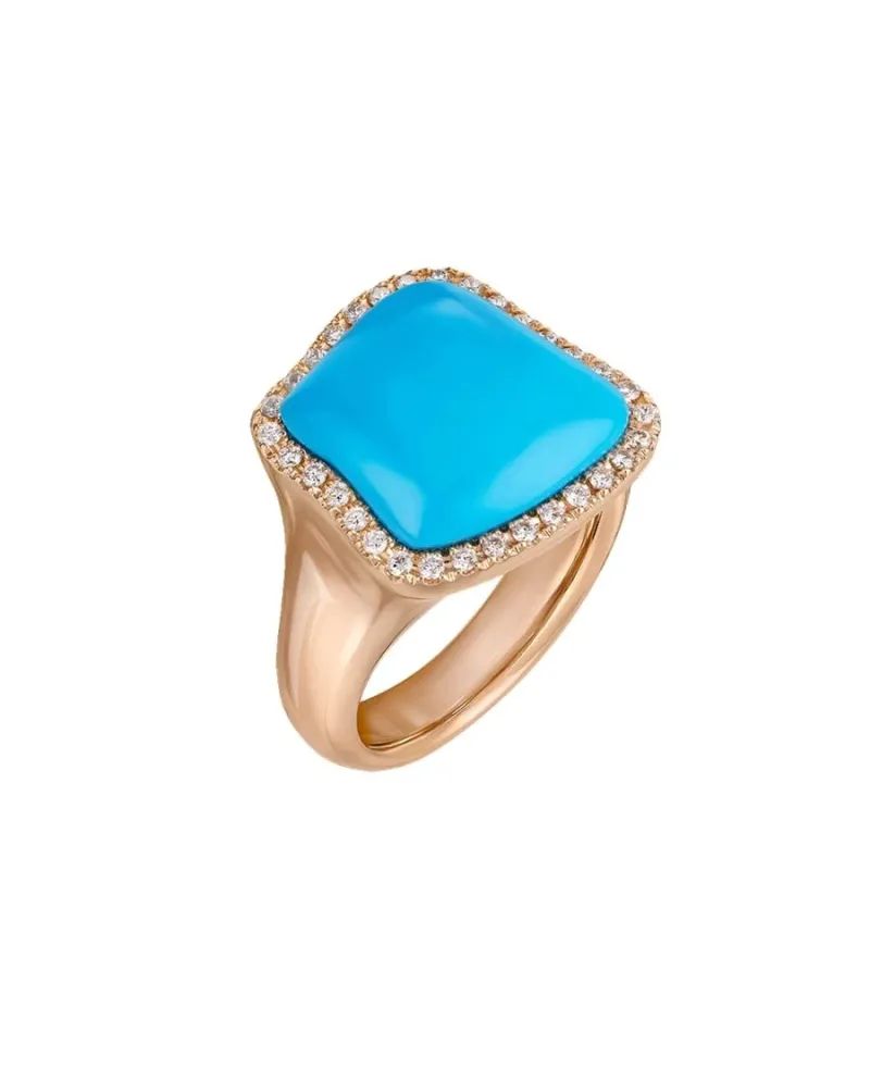 Anello Chantecler Enchantè in Oro Rosa con Diamanti e Turchese