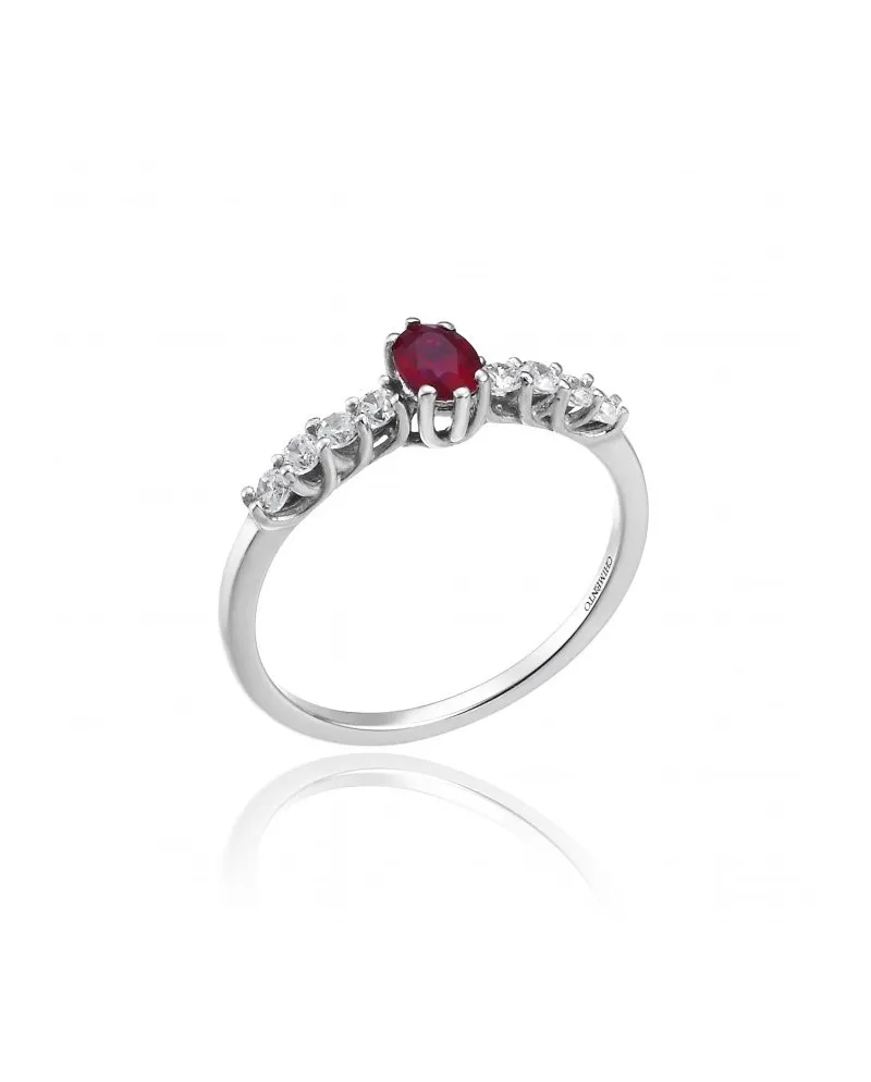 Bague Chimento Queen en or blanc sertie de diamants blancs et d'un rubis