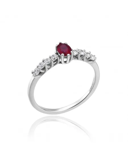 Bague Chimento Queen en or blanc sertie de diamants blancs et d'un rubis