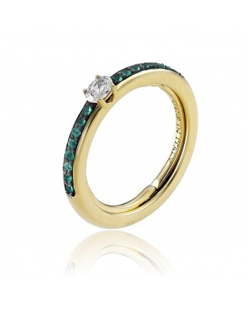 Chimento Forever Stack Me Line Ring in Yellow Gold with Emeralds and Diamonds